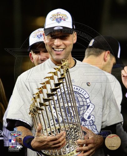 Derek Jeter New York Yankees 8x10 Color Photo World Series Trophy