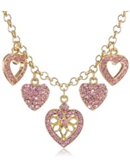 1928 Jewelry "Heart Of Hearts" Gold-Tone and Rose Pink Heart Charm Necklace, 16.3"