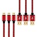 Micro USB Cable, HI-CABLE Fast+ 3 pack 6ft Quick Speed Braided Long Charging Cord For Samsung Galaxy S7 S6 Edge Plus, Note 4/ 5,S4 S5 Active, Tab A S/ S2 Pro, PS3/ 4, Android Phone Gold-Plated (Red)