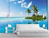 Fototapete Insel - Größe 400 x 280 cm, 8-teilig - Palmen Meer Strand Wasser Südsee Karibik Urlaub Wandbild Bildtapete Motivtapete