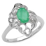 0.85 Carat Genuine Emerald Oval Silver Ring