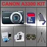 Canon Powershot A3300 IS Digital Camera (Black) Huge Accessories Package In ....