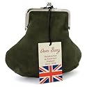 Owen Barry Handcrafted Vintage Design Cliptop Suede Purse Olive