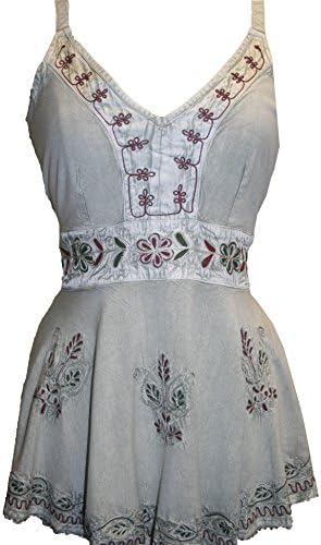 Agan Traders 2025 Spring Summer Spaghetti Strap Adjustable Sleeveless Embroidered Asymmetrical Flared Medieval Tank Top Blouse (121 B, L, SGR) Sea Green