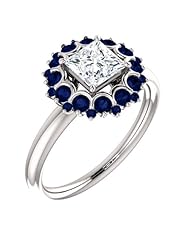 Platinum Princess Cut Diamond and Sapphire Flower Inspired Ring -- LIFETIME WARRANTY