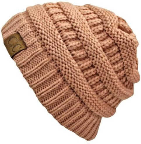 Light Rose Pink Thick Slouchy Knit Oversized Beanie Cap Hat