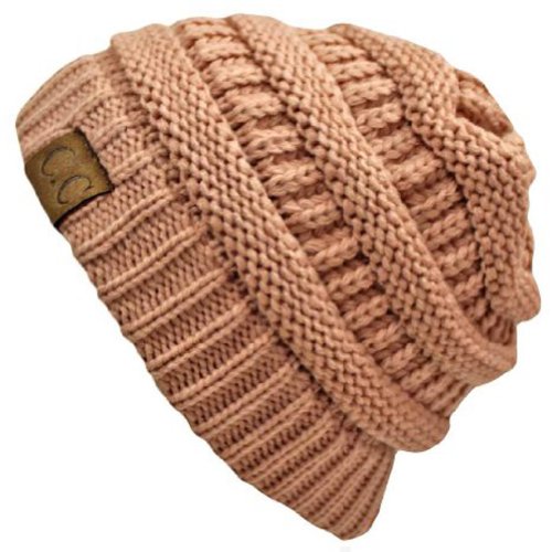 Light Rose Pink Thick Slouchy Knit Oversized Beanie Cap Hat