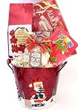 Happy Santa Bucket of Christmas Coffee (8 oz Ground), Almond Roca, Chocolates & Cookies! A Value-Priced Gift Basket!