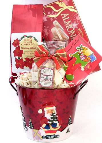 Happy Santa Bucket of Christmas Coffee (8 oz Ground), Almond Roca, Chocolates &... by Aloha Island Coffee Company