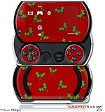 PSPgo Skin and Screen Protector Kit - Christmas Holly Leaves on Red fits So ....