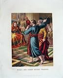 1909 COLOUR PRINT MOSES AARON PHARAOH BIBLE MEN BROWN
