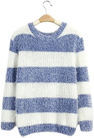Sicong2 Sweet Casual O-neck Long Sleeve Female Pullovers Sweaters Striped Knitwear Loose Wool Knitted Women Sweater Sky BlueOne Size Grace