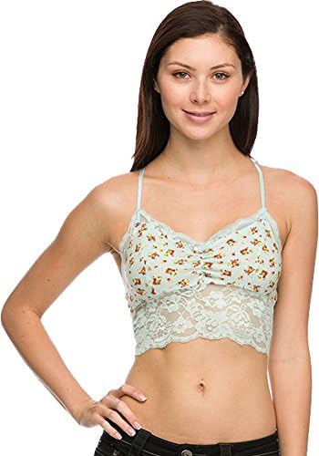 Women's Cotton Racerback Lace Trim Adjustable Strap Bralette,Large,Blush