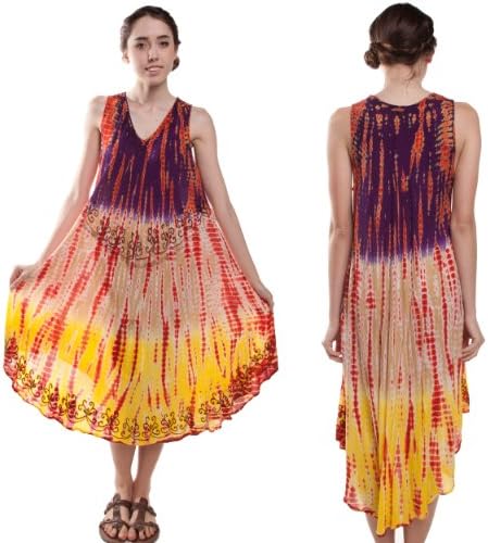 Silly yogi women's niki tie/dye beach dress/cover up one size fits S/XL-Purple-One Size