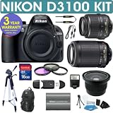 REFURBISHED Nikon D3100 Digital Camera + Nikon 18-55mm VR Lens + Nikon 55-200mm VR Lens + .40x Wide Angle Fisheye Lens + 3 Year Celltime Warranty