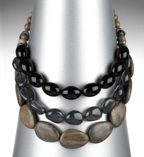 Three Row Mixed Pebble Necklace