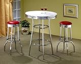 3pcs Retro Style Red  Chrome Bar Table  2 Stools Set
