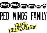 10.5" x 4.5" Red Wings Hockey Family Vinyl Sticker Decal [Die-cut, White] + with Free Hockey Pencil