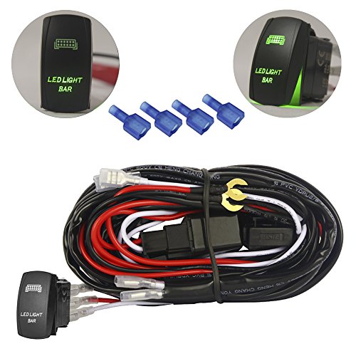 MICTUNING Off Road UTV/Jeep LED Light Bar Wiring Harness - 40 Amp Relay ON/OFF ROCKER SWITCH_GREEN