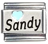 Sandy Light Blue Heart Laser Name Italian Charm Link