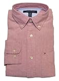 Tommy Hilfiger Men Long Sleeve Logo Oxford Shirt (L, Light red)