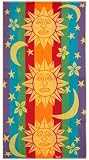 Sun Stars & Moon Blue Orange - Terry Jacquard Beach Towel size 30x60 - 400 grams 100% Pure Ringspun Cotton - Brilliant intense vibrant colors - Highly absorbent easy care machine wash - Use for picnic poolside or as a colorful bath towel - Save 53%