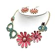 Crystal and Seed Beads Decorated Bugs and Flower Link Necklace and Earrings Set