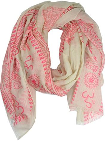 Lightweight Cream and Hot Pink Ohm Scarf
