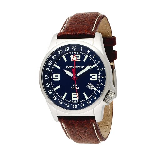 Torgoen Swiss Men's T05102 Dual Time Zone Leather Strap Watch