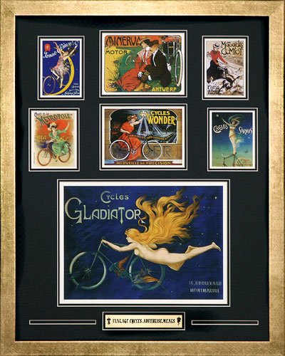 Vintage Bicycles Advertising Art - 3d Collage Display with Metal Plate on Black.
