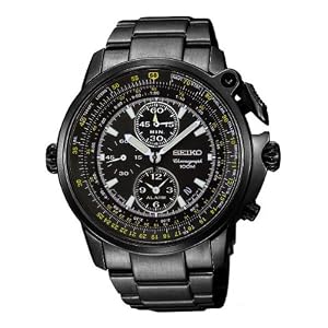 SEIKO Men's Black Flight Master Alarm Chronograph Pilot Watch. Model: SNAB69