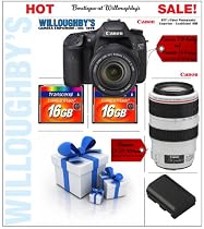 Canon EOS 7D 18 MP CMOS Digital SLR Camera (Body Only) w/ Canon EF-S 15-85mm f/3.5-5.6 IS USM Lens + Canon EF 70-300mm f/4-5.6L IS USM Telephoto Lens + 32GB (2x 16GB) CF Compact Flash 133x + Willoughby's Pro-Level Bundle Pack # 1