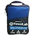 TowelLab Large Microfiber Travel Towel, Sports Fitness Light Fast Dry Absorbent Towel, Great for Survival Kits - Includes Zip Bag & Hook