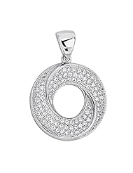 .925 Sterling Silver CZ Micro Pave Circle Swirl Shimmering Charm Pendant