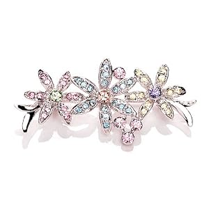 Rhodium Plated Swaroski Crystal Multi Coloured Flowers Brooch
