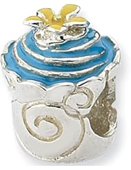 Reflection Beads Silver Enamel Fancy Blue Cupcake Food Bead
