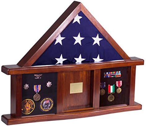 Military Medal Shadow Box with Display Case for Memorial Flag - Felt in Black, Blue, or Red (Blue Selected)