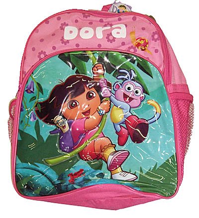 Dora The Explorer Backpack with Front & Two Side Bottle Pockets - Dora Boots Toddler School Bag Size