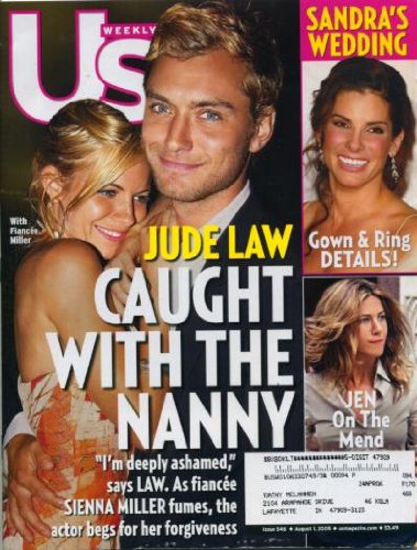Us Weekly Magazine August 1, 2005 Jude Law, Sandra Bullock's Wedding, Jennifer Aniston