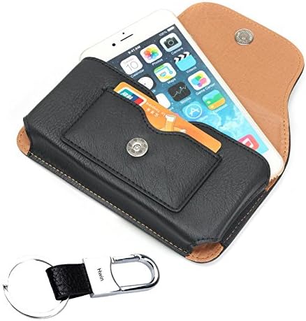 S7 Edge Plus Belt Clip Case,Premium Horizontal Leather Case Pouch Holster with Magnetic Closure /Belt Loops/1 Card Slots for iPhone 6S 6 Plus(5.5 inch) Galaxy Note 5 4 S6 Edge +Keychain-Black 7 inch