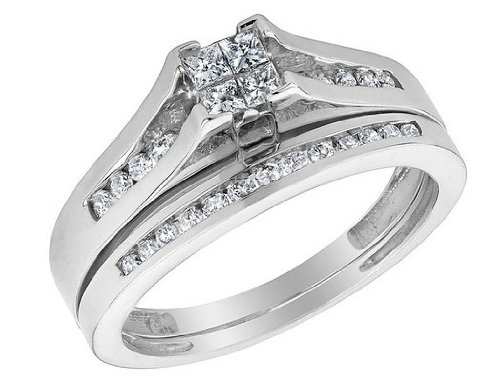 Princess Cut Diamond Engagement Ring & Wedding Band Set 1/2 Carat (ctw) in 10K White Gold