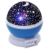 Lizber Baby Night Light Moon Star Projector 360 Degree Rotation - 4 LED Bulbs 9 Light Color Changing With USB Cable