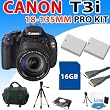 Canon EOS Rebel T3i 600d Digital SLR Camera with Ef-s 18-135mm F/3.5-5.6 Is Lens, 2x Extended Battery, 16gb Sdhc Memory, Hdmi Cabel, 57 Inch Aluminum Tripod and More - (16gb Professional Kit)