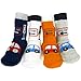 KF Baby Boy Non-Skid Cozy Soft Cotton Socks Value Pack [Set of 4 pairs, White, Grey, Orange, Dark Blue], for 12 - 24 months