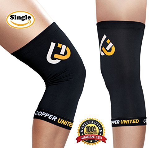 Copper United Knee Brace , Compression Fit Support - GUARANTEED Recovery Sleeve - Best for Women & Men - Protects Patella , Pain Relief for Running , Sports & Wear Anywhere - Single