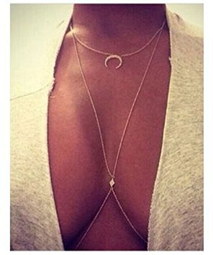 BeOne® New Ladies Bikini Moon Diamond Crystal Charm Crossover Harness Waist Belly Body Chain Necklace