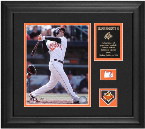 Brian Roberts Baltimore Orioles Framed 8x10 Photograph with Game-Used Baseball Piece & Medallion