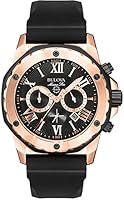 Bulova Marine Star Men's Quartz Watch with Black Dial Analogue Display and Black Rubber Strap 98B104