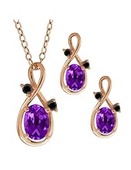 1.73 Ct Oval Purple Amethyst Gold Plated Silver Pendant Earrings Set