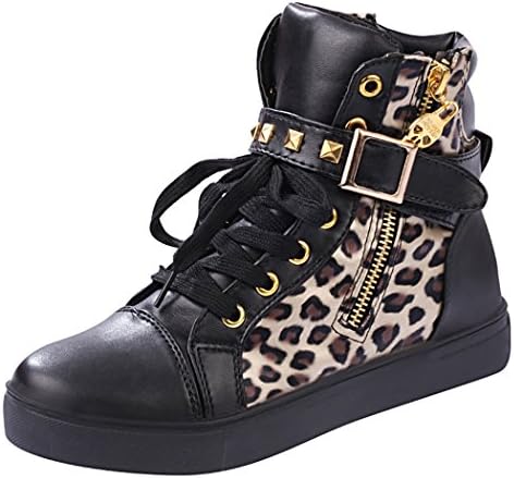 Lifeng Womens Canvas Lace-up Zipper Increat Confortable Sports Shoes(7.5 B(M) US, Black-Leopard)